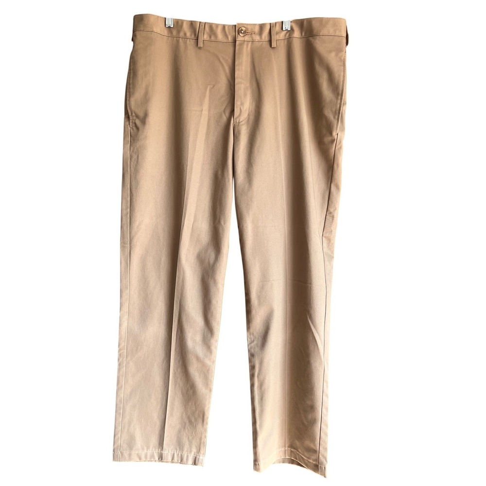 Lands' End Tailored Fit Mens Tan Khaki Chino Pants Flat Front 100% Cotton 38